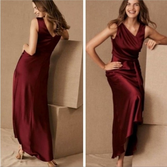 BHLDN Dresses & Skirts - BHLDN Espen Satin Bridesmaid Maxi Dress Gown Burgundy